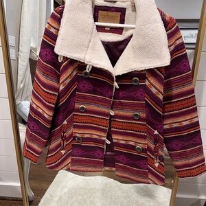 Pendleton Striped Double-Breasted Jacket with Sherpa Collar